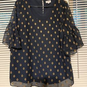 Navy Blouse with Gold